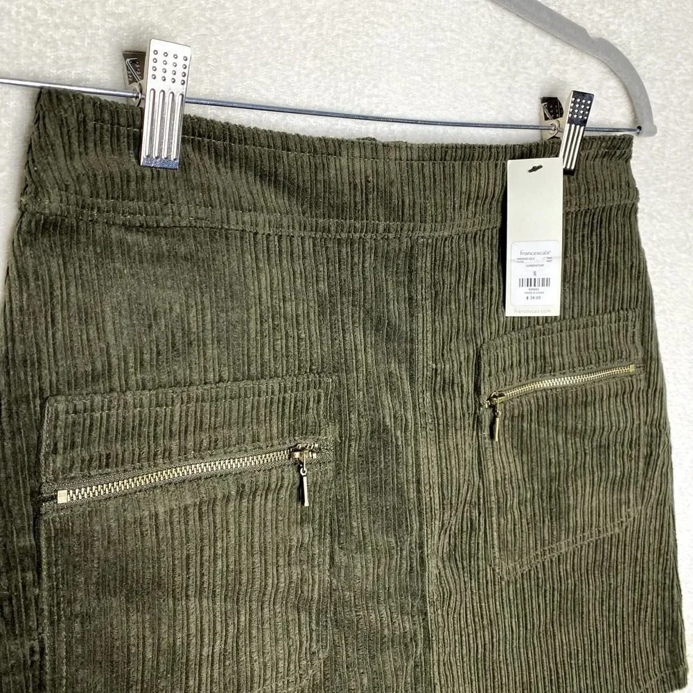 Francesca's Mi Ami Tamm Zip Corduroy Mini Skirt Green Small New Academia Fall